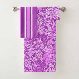 Kauai Morning Hawaiian Floral & Stripe Coordinate Bath Towel Set