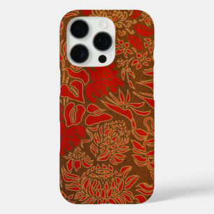 Kauai Morning Hawaiian Protea Faux Wood Floral Red iPhone 16 Pro Case