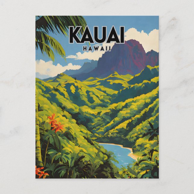 Kauai Nostalgic Travel Art Postcard (Front)