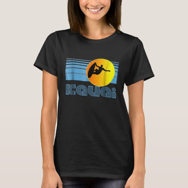 Kauai Retro Surf T Shirt  Hawaii Surfing Design Cl (Front)