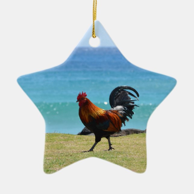 Kauai rooster ceramic tree decoration (Front)