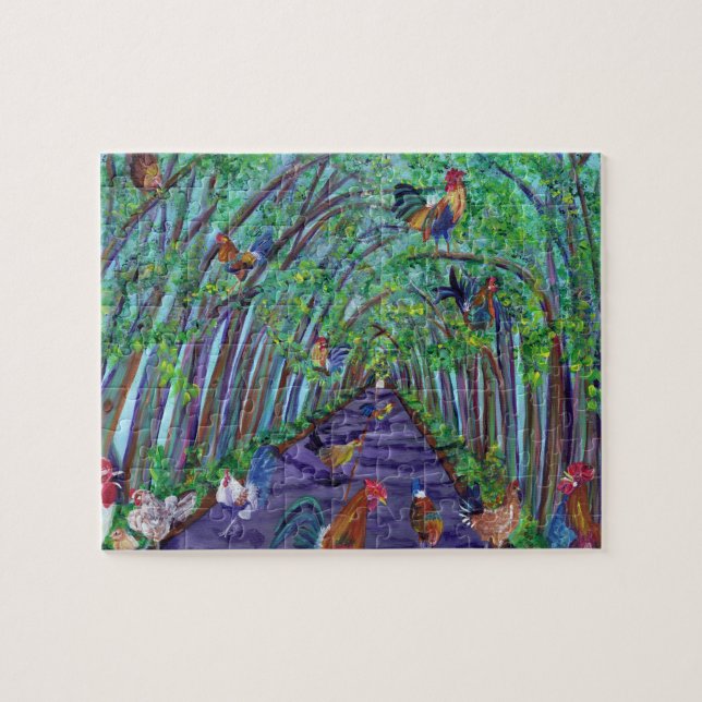 Kauai Tree Tunnel with Roosters and Chickens Jigsaw Puzzle (Horizontal)
