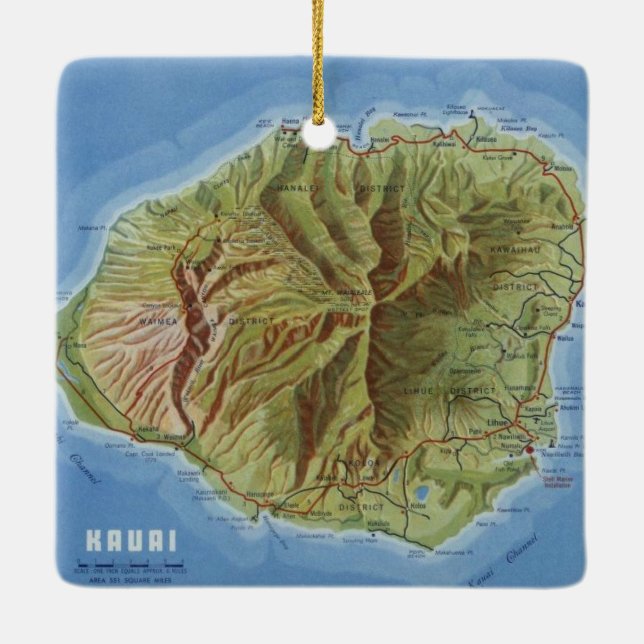 Kauai Vintage Map Ceramic Ornament (Back)