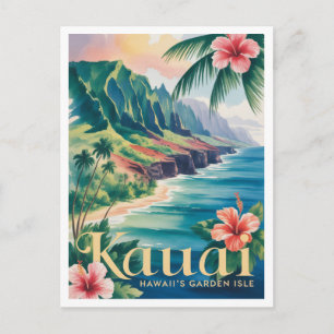 Kauai vintage watercolor postcard