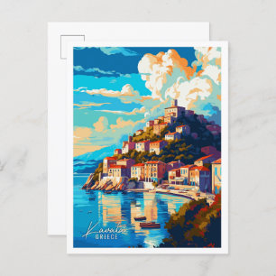 Kavala Greece Art vintage travel illustration Postcard