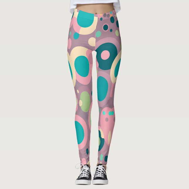 Kawai Circle Pink Navy Isometric Pattern Leggings (Front)