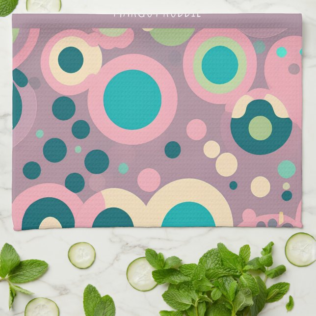 Kawai Circle Pink Navy Isometric Pattern Tea Towel (Folded)