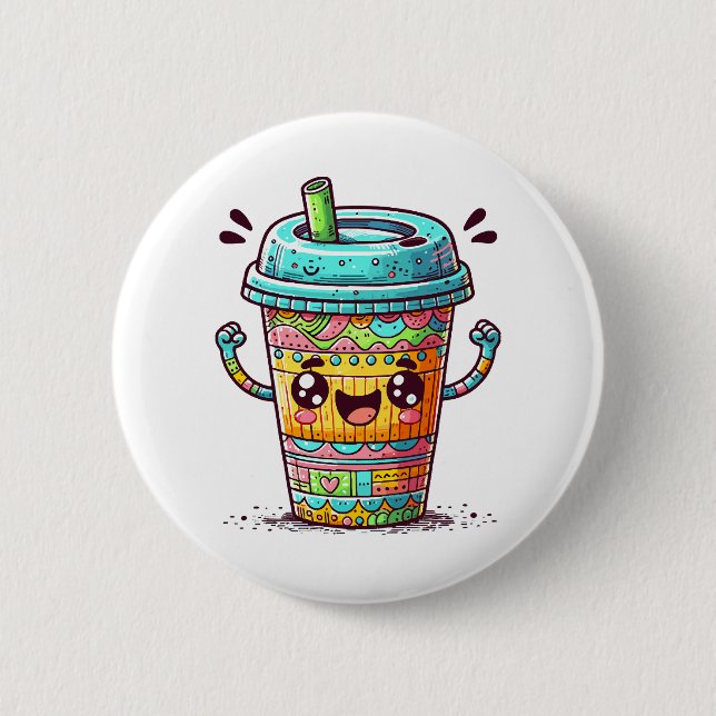 Kawai Coffee 6 Cm Round Badge (Front)