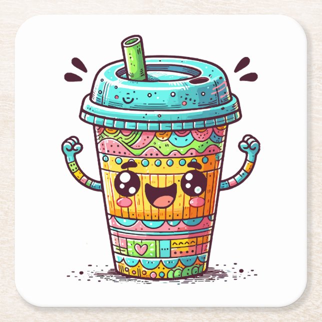 Kawai Coffee Square Paper Coaster (Front)