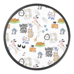 Kawai Pet Lover Cute Seamless Pattern Hockey Puck