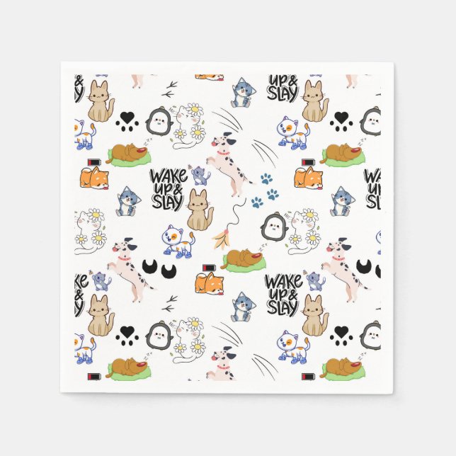 Kawai Pet Lover Cute Seamless Pattern Napkin (Front)