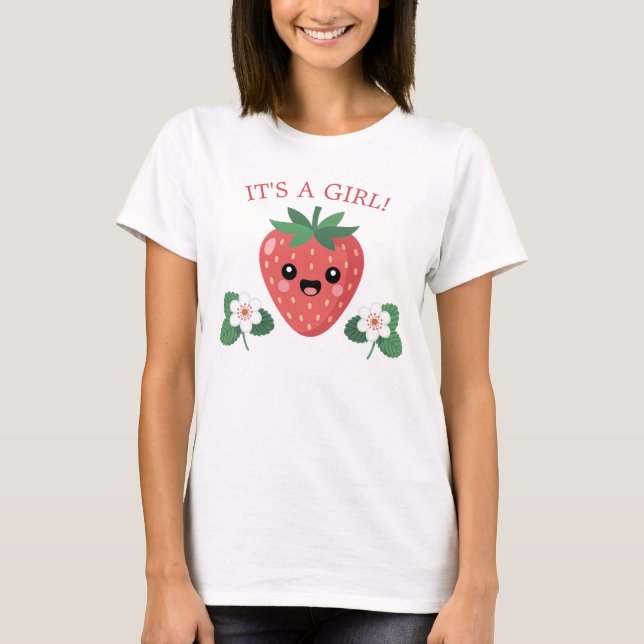 Kawai Strawberry Baby Shower Mum To Be It's A Girl T-Shirt (Front)