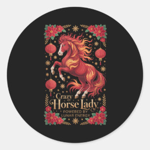 Kawaii 2026 Crazy Horse Lady Powered Lunar Energy Classic Round Sticker