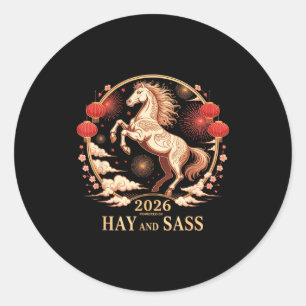 Kawaii 2026 Horse Lady Powered By Hay &amp; S Zodi Classic Round Sticker