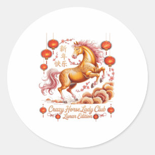 Kawaii 2026 Year Of Crazy Horse Lady Club Lunar Ri Classic Round Sticker