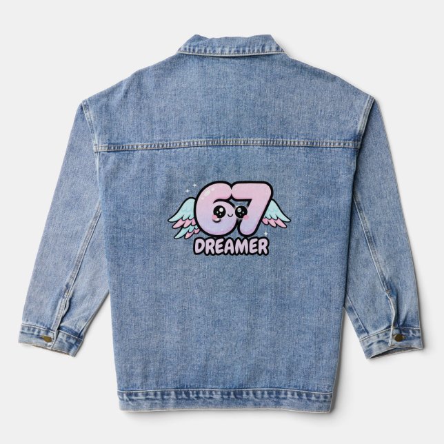 Kawaii "67 Dreamer" – Cute Pastel Angel Number  Denim Jacket (Back)