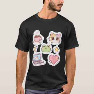 Kawaii Aesthetic Cat and Frog Sticker Pack Pastel T-Shirt
