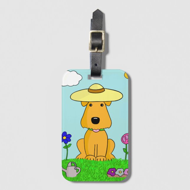 Kawaii Airedale Puppy Dog in Garden Luggage Tag (Front Vertical)