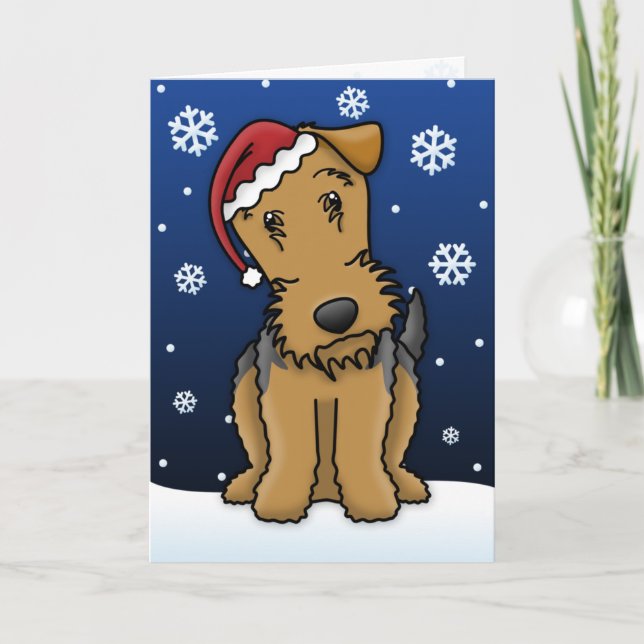 Kawaii Airedale Terrier Christmas Card (Front)