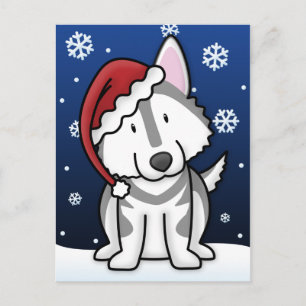 Kawaii Alaskan Malamute Christmas Postcard