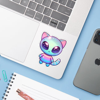 Kawaii Alien Cat with Galactic Eyes and Pastel Out
