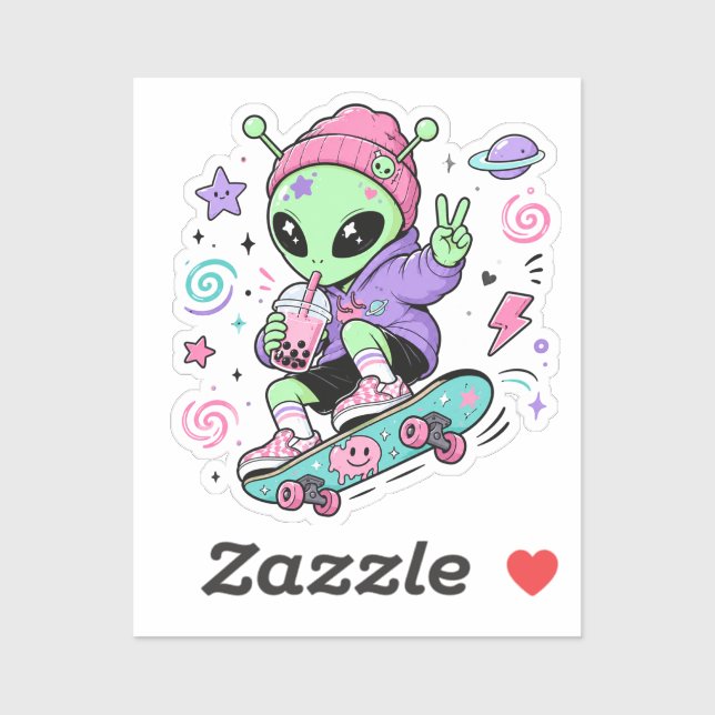 Kawaii Alien Skater Bubble Tea Design (Sheet)