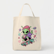 Kawaii Alien Skater Bubble Tea Design