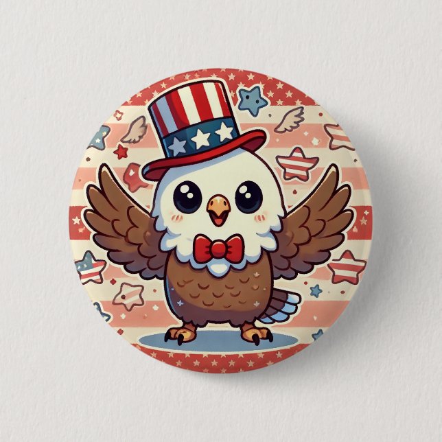 Kawaii American Eagle 6 Cm Round Badge (Front)
