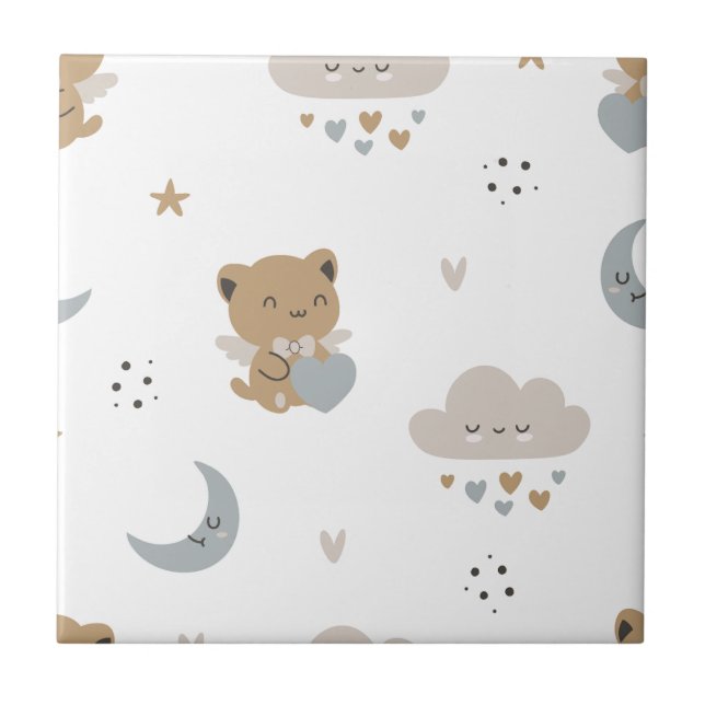 Kawaii Angel Cats & Clouds (1) Ceramic Tile (Front)
