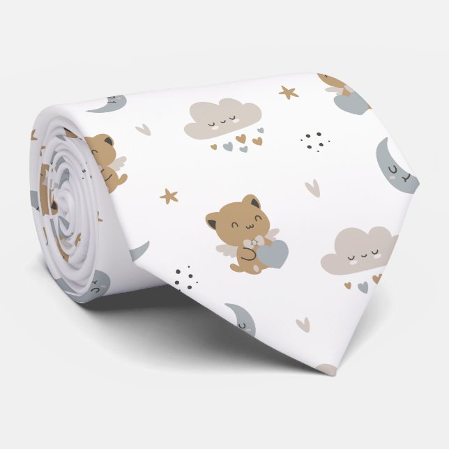 Kawaii Angel Cats & Clouds (1) Tie (Rolled)