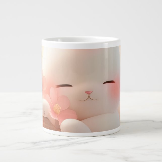 “Kawaii Animal Coffee Mug – Cute Blush Cat Design” (Front)