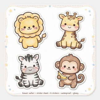 Kawaii Animal Sticker Sheet 6 Pack | Waterproof