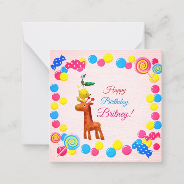 Kawaii Animal Tower Birthday Flat Note Card (Front)