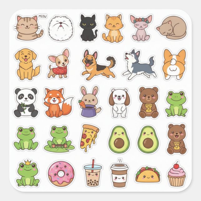 Kawaii Animals & Food Lover's Sticker Set (Front)