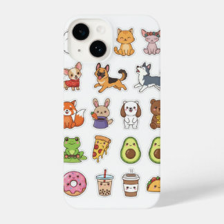 Kawaii Animals & Food Stickers – Cute Cartoon Stic iPhone 14 Case
