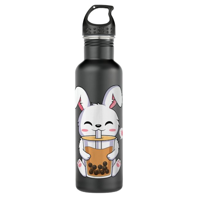Kawaii Anime Bunny Drinking Boba Bubble Tea Rabbit 710 Ml Water Bottle (Front)