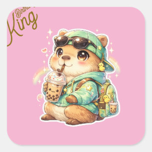 Kawaii Anime Capybara Bubble Tea Vinyl Sticker   C