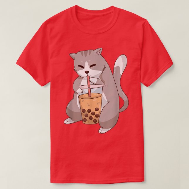 Kawaii Anime Cat Boba Tea Cute Kitten Cat Neko Bub T-Shirt (Design Front)