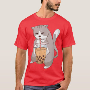 Kawaii Anime Cat Boba Tea Cute Kitten Cat Neko Bub T-Shirt