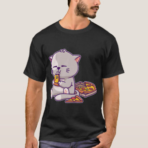 Kawaii Anime Cat Eating Pizza Cute Kitten Cat Neko T-Shirt