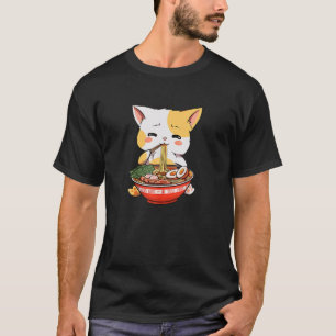 Kawaii Anime Cat Eating Ramen Japanese Noodles Cat T-Shirt