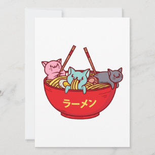 Kawaii Anime Cat Funny Adorable Japanese Ramen Holiday Card