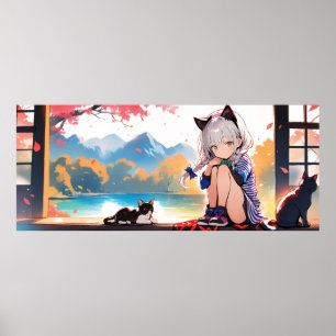 Kawaii Anime Cat Girl Sakura Tapestry--Wall art Poster