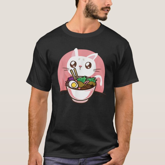 Kawaii Anime Cat Japanese Ramen Noodles Gift for W T-Shirt (Front)