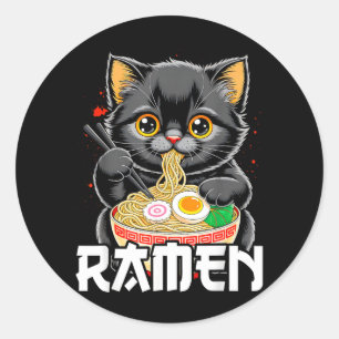 Kawaii Anime Cat Ramen Japanese Funny Graphic Classic Round Sticker