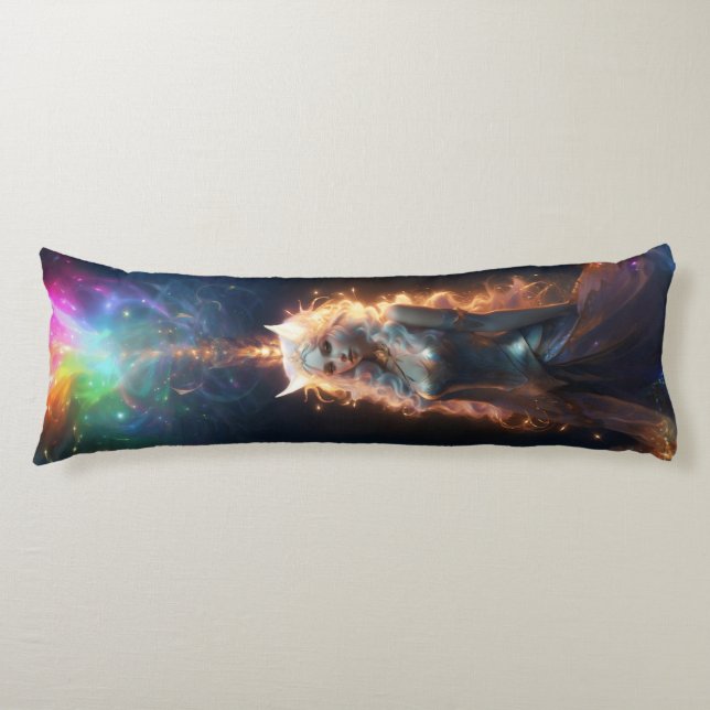 Kawaii Anime Catgirl Rainbow Sparkle Body Cushion (Front)