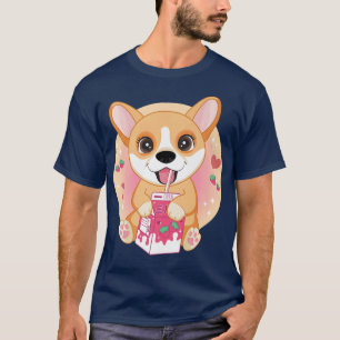 Kawaii Anime Corgi Dog Strawberry Milk Cute Japane T-Shirt