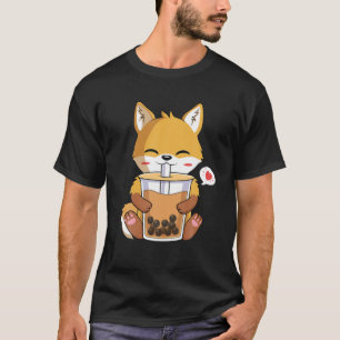 Kawaii Anime Fox Drinking Boba Bubble Tea Lover T-Shirt