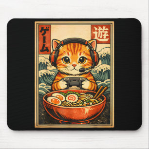 Kawaii Anime Gamer Cat Ramen Retro Japanese Gaming Mouse Pad