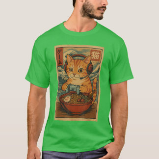 Kawaii Anime Gamer Cat Ramen Retro Japanese Gaming T-Shirt